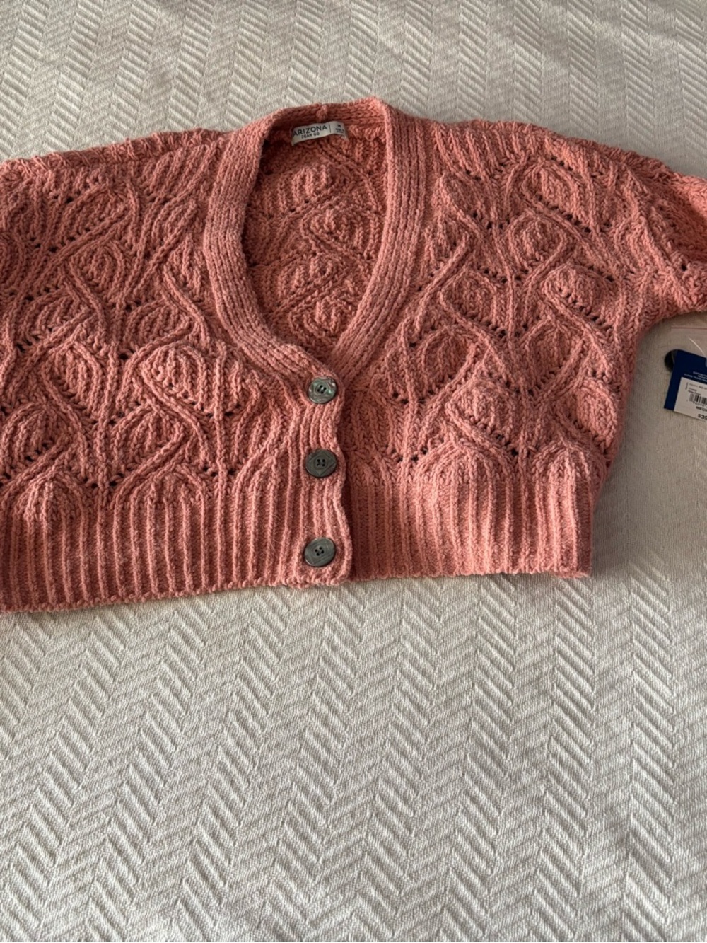 Arizona Jean Company Cropped Cable-Knit Cardigan - Rose